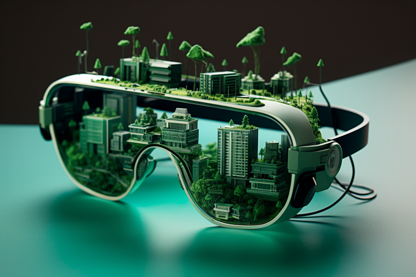 ulleres virtuals amb edificis i plantes al voltant